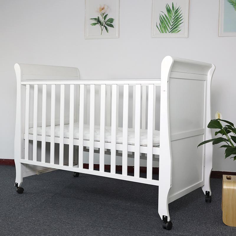 wood white baby crib with wheels
