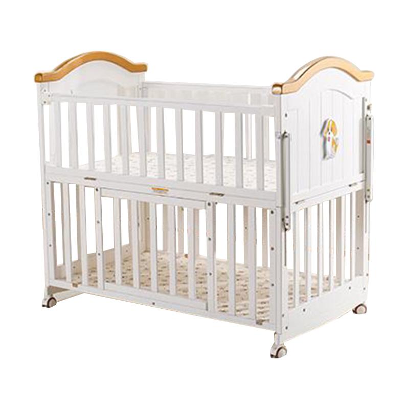 Adjustable White Multifunction Baby Wood Cot Bed